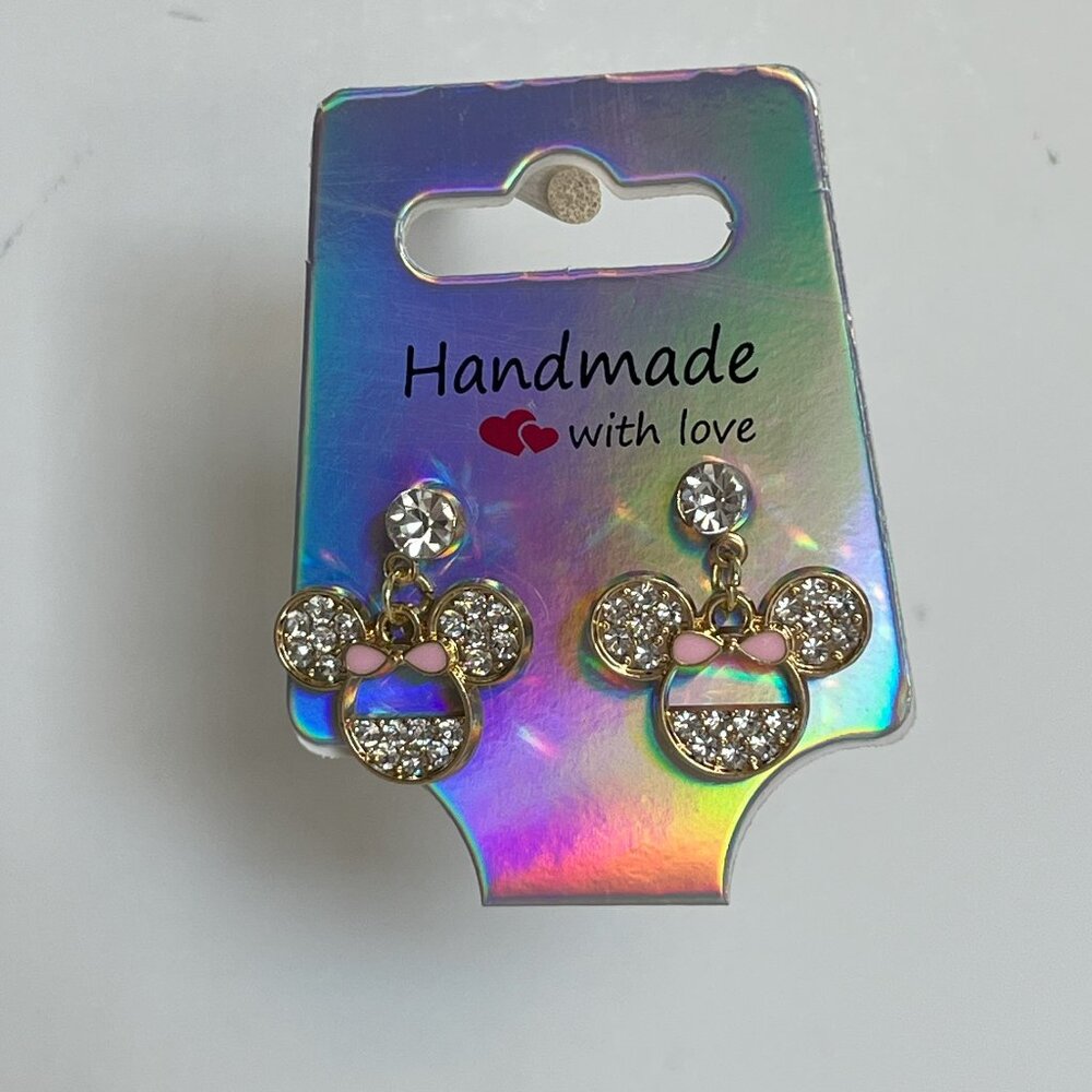 Gold Minnie Mouse Crystal Earrings with Diamond-like Hypo-Allergenic Posts